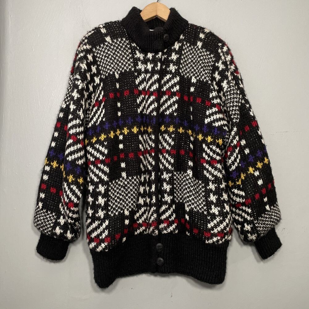 Vintage Jennifer Chase Sweater Knit Jacket Oversized Small Zip Artsy 80s Coat